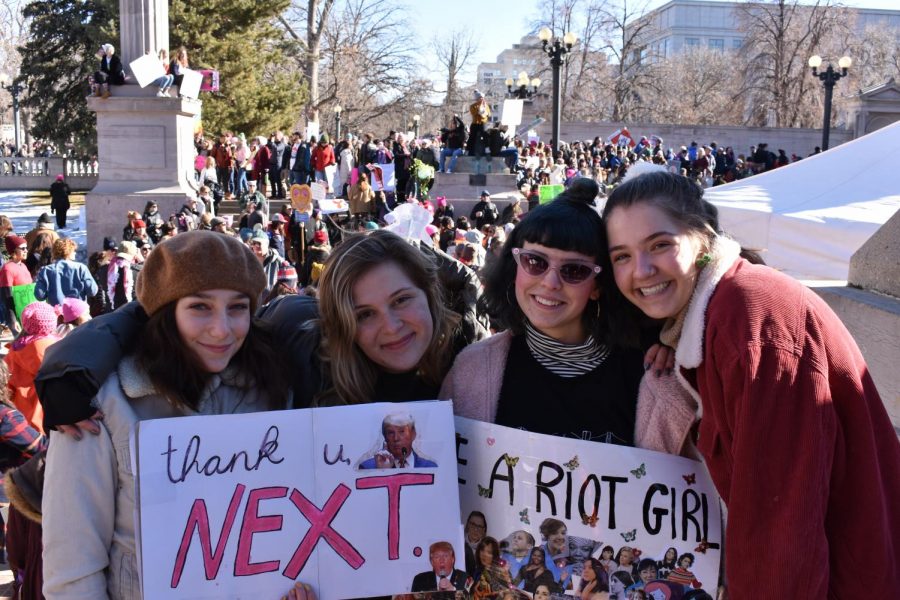 Left to right: Jocelyn Gotfred, Graysen Winchester, Julia Trujillo, and Julia Rohner attended the Womxns March Denver. 